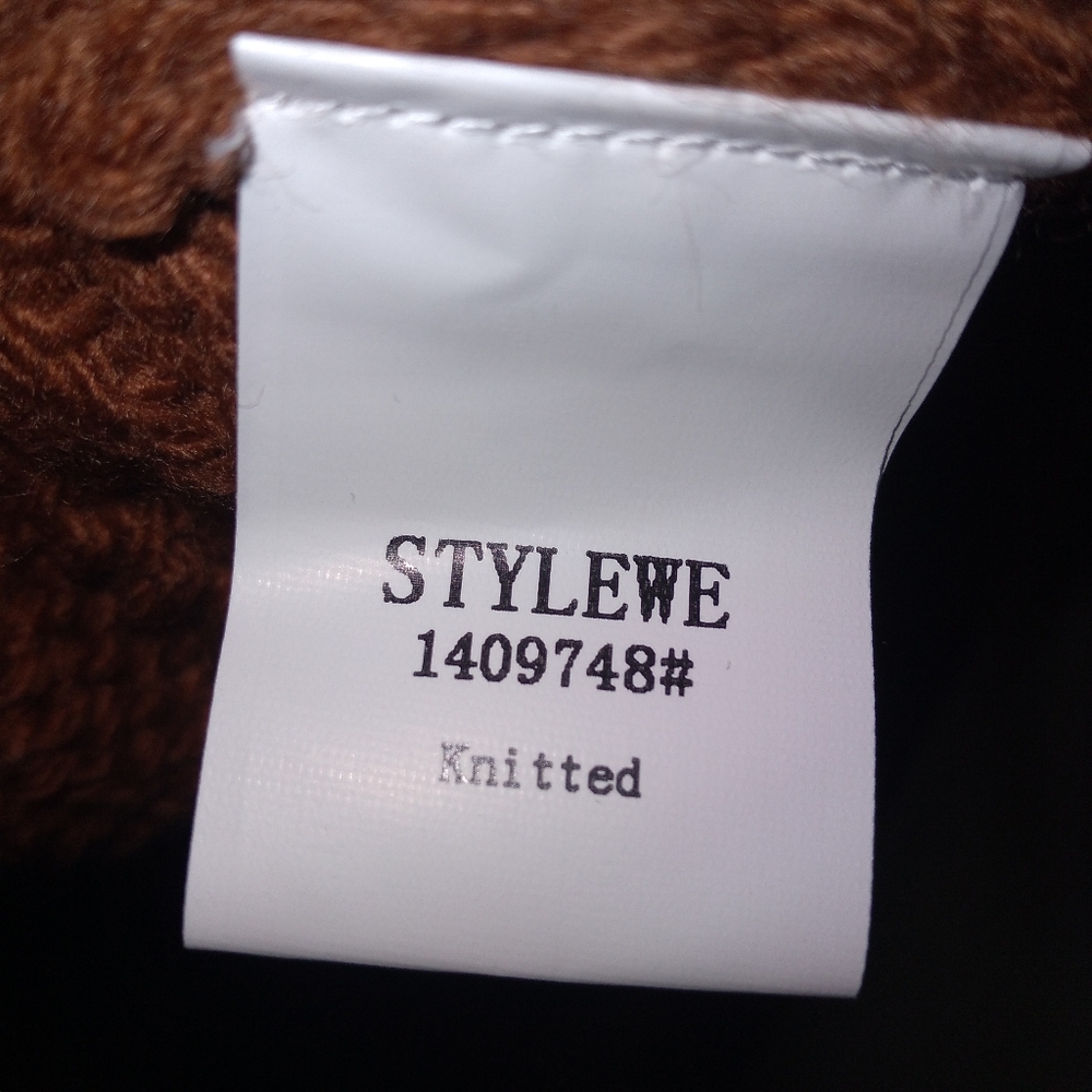 STYLEWE Women's Brown Knit Sweater with Turn Down Faux Fur Collar- Size S - Picture 10 of 11